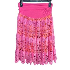 Anthropologie Ruth Pink Crochet Overlay Swing Skirt Size 8